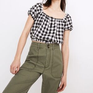 Madewell linen-blend puff sleeve crop top